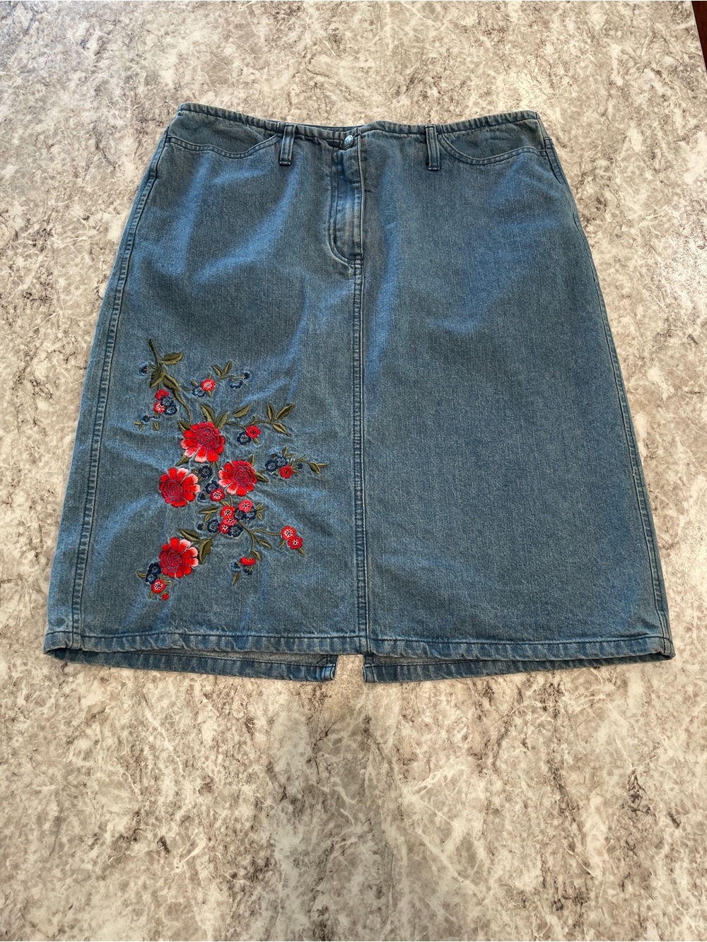 Floral-Embroidered Mid-Wash Denim Skirt Size 10 - NY Jeans - Picture 1 of 8